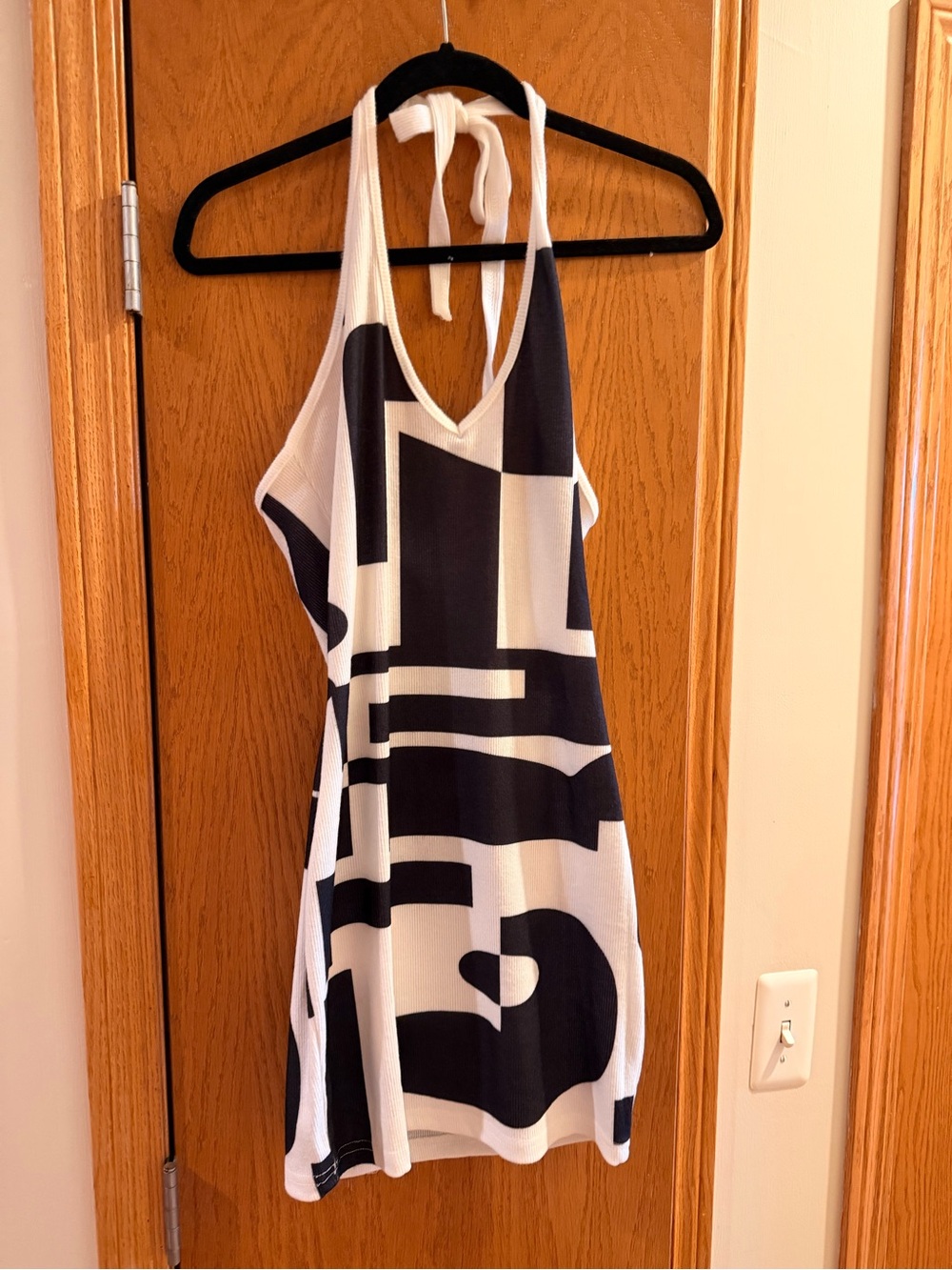 Women's Black & White Halter Mini Dress